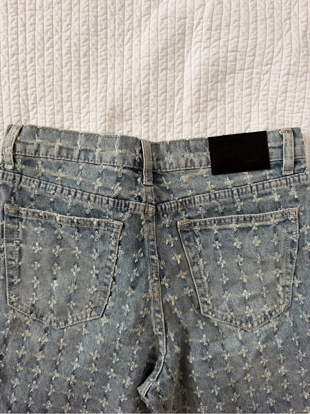 Forever 21 Light Blue Distressed Cross-Pattern Denim Shorts